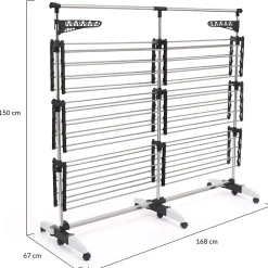 IDMarket Séchoir à linge vertical pliable 3 niveaux SUPRA capacité 50M avec tringle télescopique blanc et gris* Etendoir À Linge