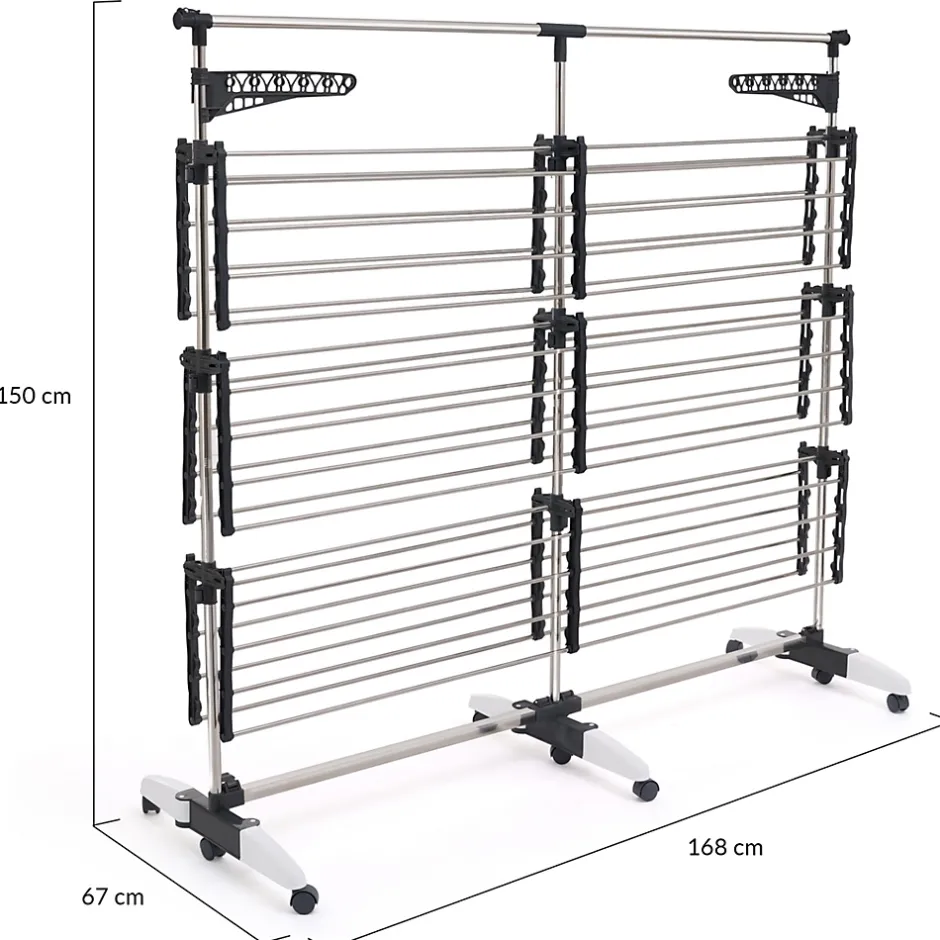 IDMarket Séchoir à linge vertical pliable 3 niveaux SUPRA capacité 50M avec tringle télescopique blanc et gris* Etendoir À Linge