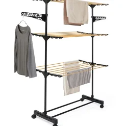 IDMarket Séchoir à linge vertical pliable 3 niveaux MAXIMA capacité 20M noir et effet bois* Etendoir À Linge