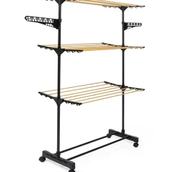 IDMarket Séchoir à linge vertical pliable 3 niveaux MAXIMA capacité 20M noir et effet bois* Etendoir À Linge
