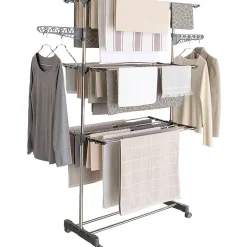 IDMarket Séchoir à linge vertical pliable 3 niveaux MAXIMA capacité 20M inox et gris