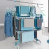 IDMarket Séchoir à linge vertical pliable 3 niveaux OPTIMUM capacité 30M avec tringle télescopique cintres et pinces blanc et bleu* Etendoir À Linge