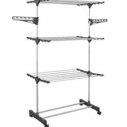 IDMarket Séchoir à linge vertical pliable 3 niveaux MAXIMA capacité 25M avec cintres et pinces et gris