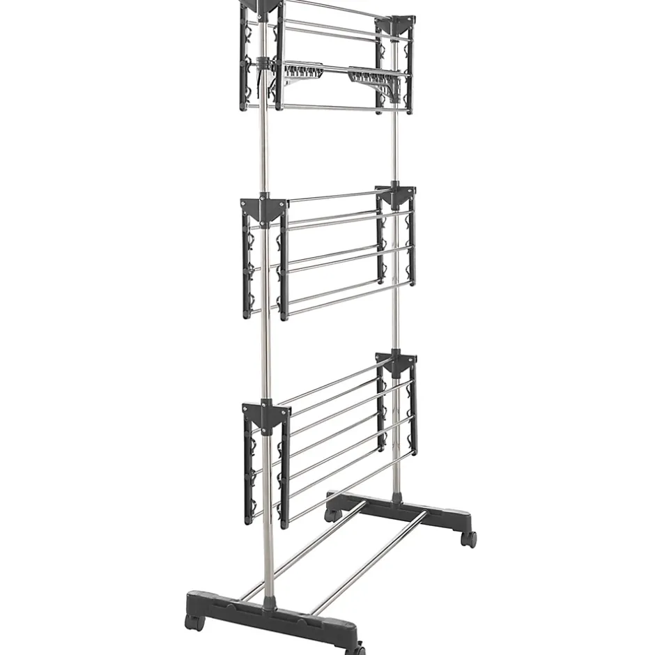 IDMarket Séchoir à linge vertical pliable 3 niveaux MAXIMA capacité 25M avec cintres et pinces et gris