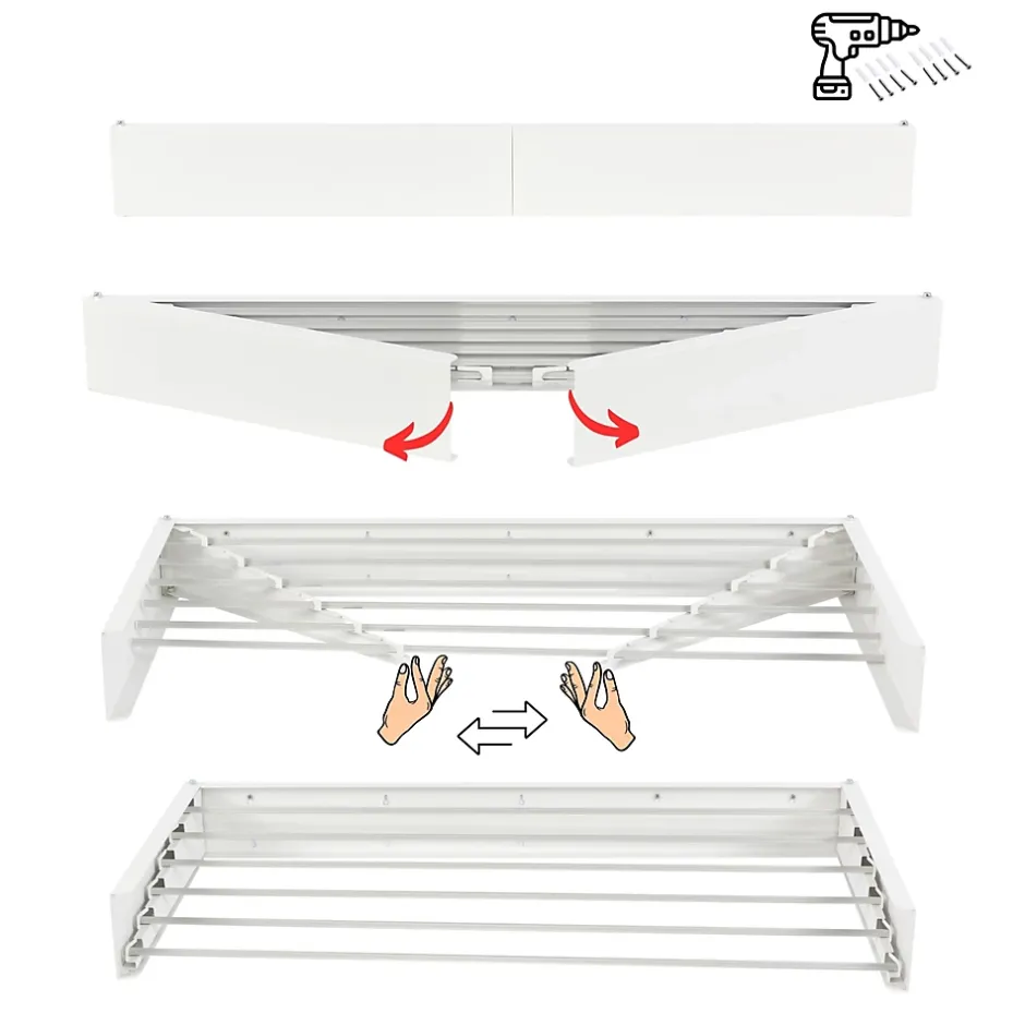 Foxydry Séchoir alu mural blanc pliable 101x50x13cm Hide 100* Etendoir À Linge