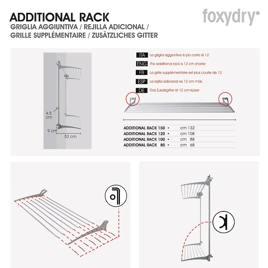 Foxydry Séchoir mural 2 grilles blanc 128x52x137 cm alu Wall Plus 120