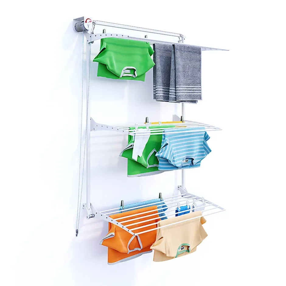 Foxydry Séchoir mural 3 grilles pliables blanc 108x52x137 cm alu Tower 100* Etendoir À Linge