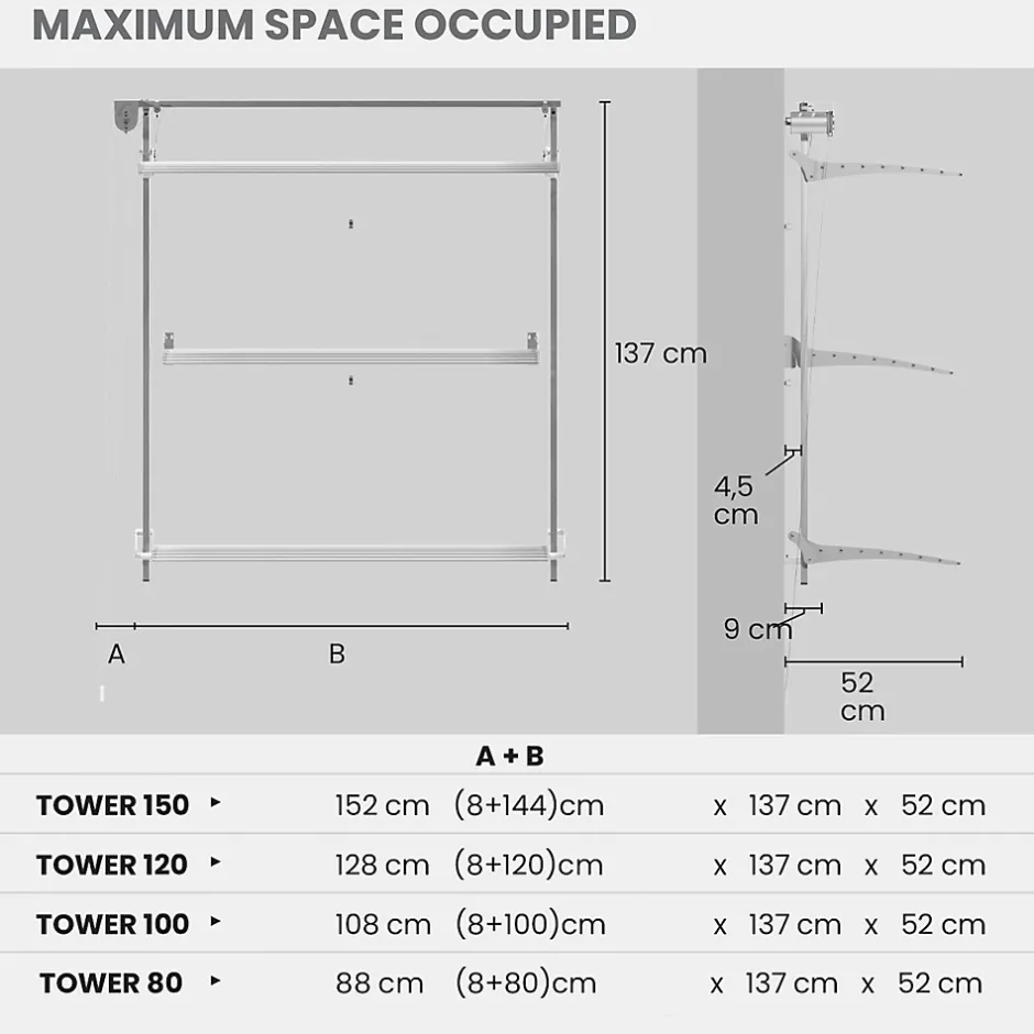 Foxydry Séchoir mural 3 grilles pliables blanc 108x52x137 cm alu Tower 100* Etendoir À Linge
