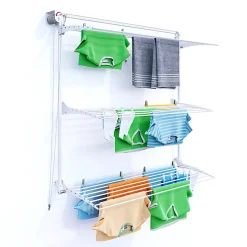 Foxydry Séchoir mural 3 grilles pliables blanc 152x52x137 cm alu Tower 150