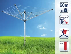 Leifheit Séchoir parapluie de jardin à ouverture rapide, 60 m d'étendage, gris et noir, LinoLift 600 QuickStart