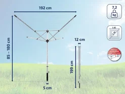 Leifheit Séchoir parapluie de jardin à ouverture rapide, 60 m d'étendage, gris et noir, LinoLift 600 QuickStart