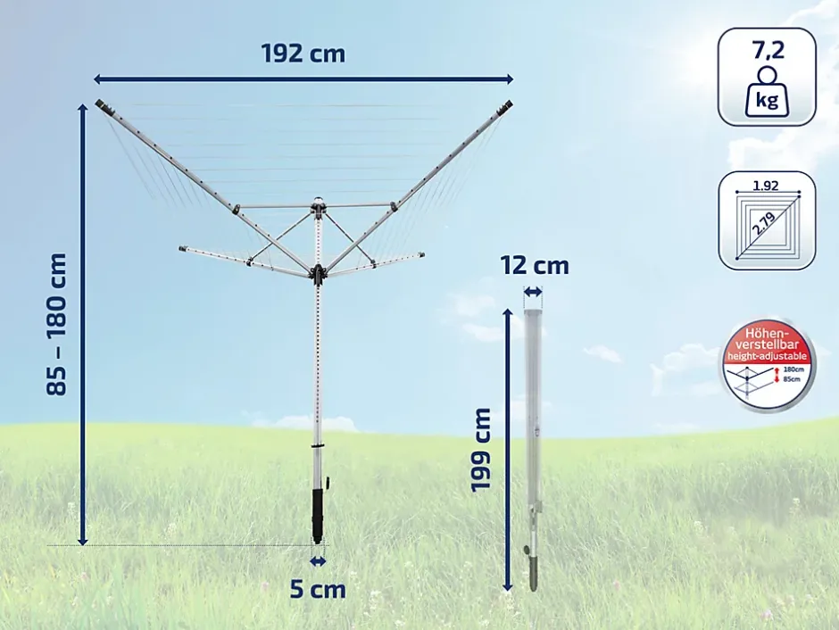 Leifheit Séchoir parapluie de jardin à ouverture rapide, 60 m d'étendage, gris et noir, LinoLift 600 QuickStart