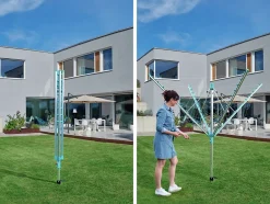 Leifheit Séchoir parapluie extérieur avec douille de fixation, 50 m d'étendage, gris et bleu turquoise, Linomatic 500 Easy* Etendoir À Linge