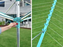 Leifheit Séchoir parapluie extérieur avec douille de fixation, 50 m d'étendage, gris et bleu turquoise, Linomatic 500 Easy* Etendoir À Linge