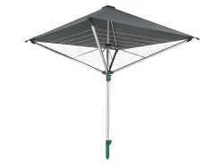 Leifheit Séchoir parapluie extérieur avec toit étanche et douille de fixation, 40 m d'étendage, noir et gris, LinoProtect 400