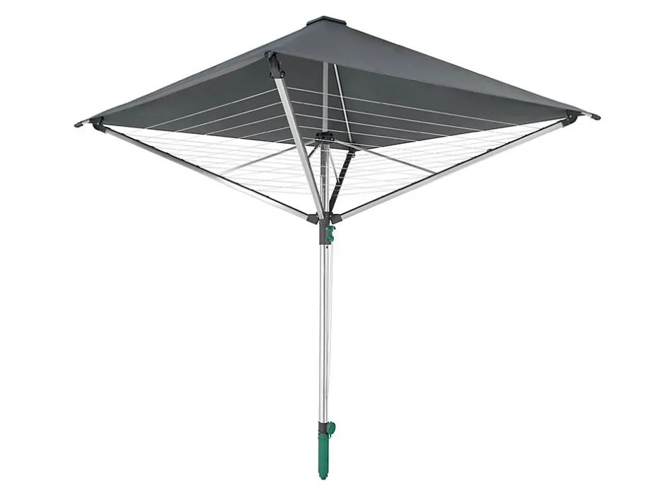 Leifheit Séchoir parapluie extérieur avec toit étanche et douille de fixation, 40 m d'étendage, noir et gris, LinoProtect 400