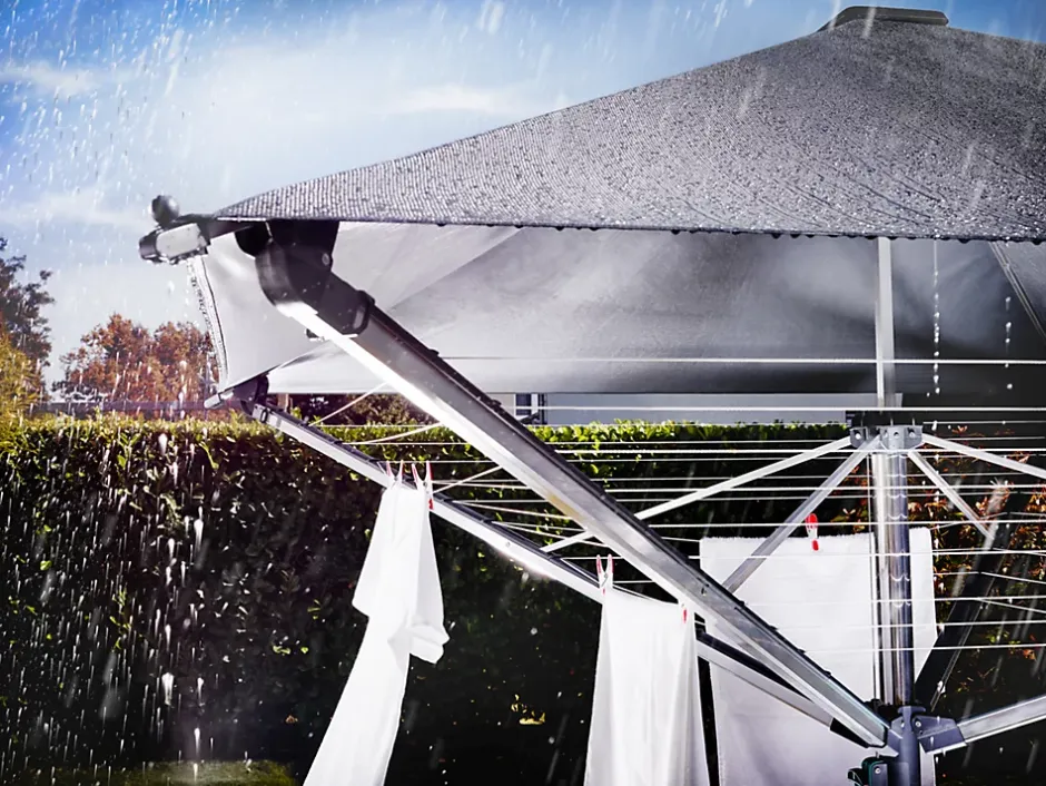 Leifheit Séchoir parapluie extérieur avec toit étanche et douille de fixation, 40 m d'étendage, noir et gris, LinoProtect 400