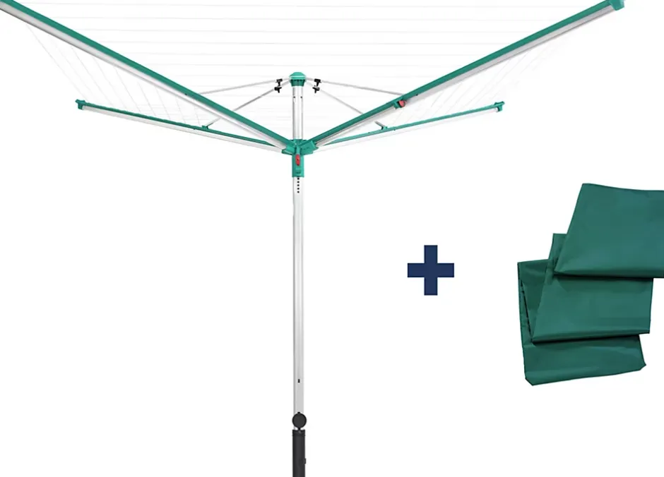 Leifheit Séchoir parapluie extérieur avec housse et douille de fixation, 60 m d'étendage, vert et gris, Linomatic Deluxe Cover 600* Etendoir À Linge