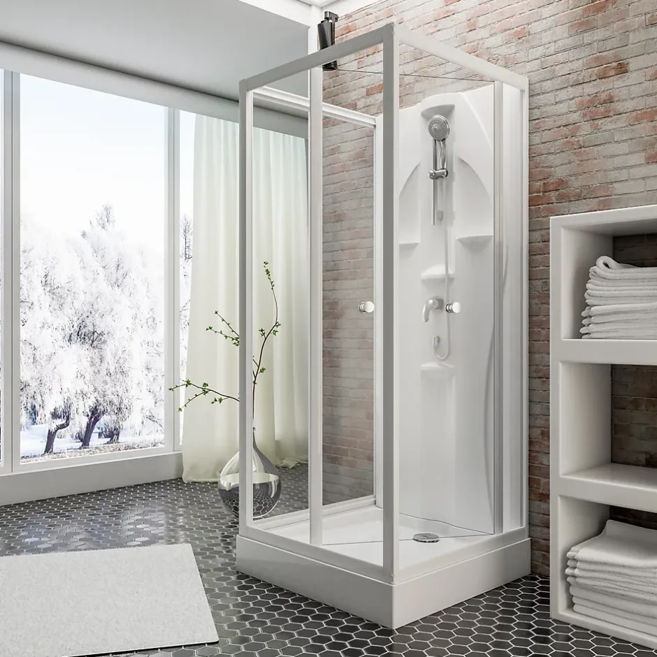 Schulte cabine de douche intégrale Juist - 90x90x210 cm - portes coulissantes - blanc - verre transparent