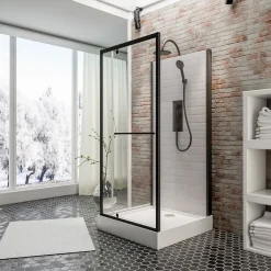 Schulte cabine de douche intégrale 90x90x215 cm - porte à pivot - montage réversible - verre de sécurite 5 mm - noir - Jersey