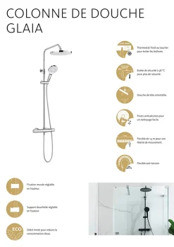Schulte colonne de douche - mitigeur thermostatique - robinetterie avec douche de tête effet pluie - douchette 3 jets - chromé* Colonne De Douche Thermostatique