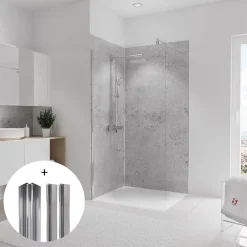 Schulte pack de 2 panneaux muraux 100x210cm+3 profilés alu - revêtement - DécoDesign DÉCOR pierre gris-clair* Panneau Mural De Salle De Bains