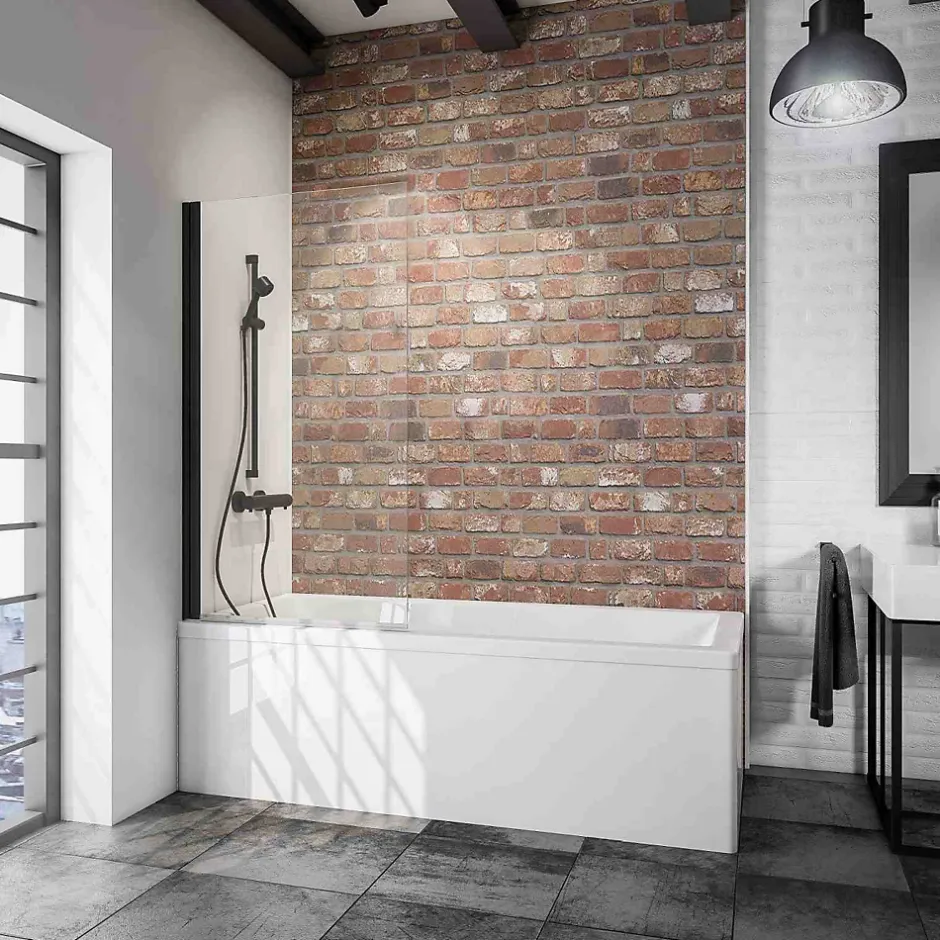Schulte Pare-baignoire 70x130 cm - Réversible - Écran pliant - Verre de Sécurité transparent 5 mm - Profil Noir* Pare-Baignoire