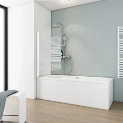 Schulte Pare-baignoire 70x130 cm - Réversible - Écran pliant - Verre de Sécurité transparent 5mm - Décor Bandes - Blanc* Pare-Baignoire