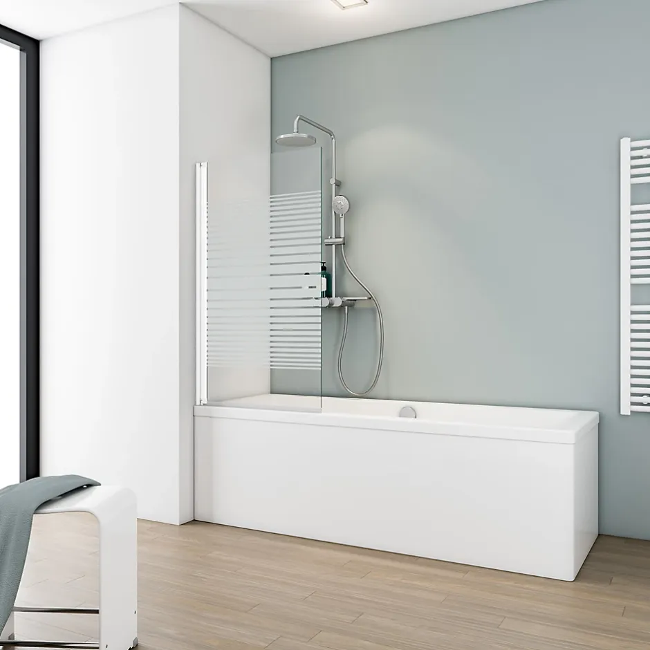 Schulte Pare-baignoire 70x130 cm - Réversible - Écran pliant - Verre de Sécurité transparent 5mm - Décor Bandes - Blanc* Pare-Baignoire