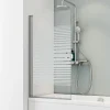 Schulte Pare-baignoire 70x130 cm - Réversible - Écran pliant - Verre de Sécurité transparent 5 mm - Bandes - Aluminium