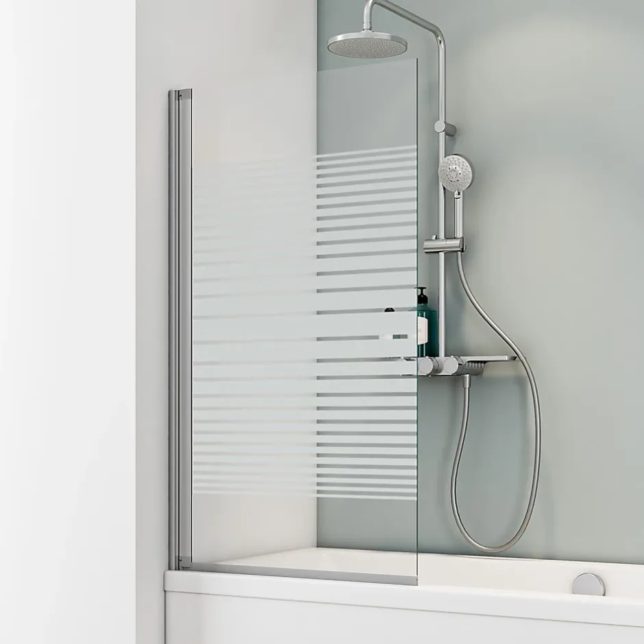 Schulte Pare-baignoire 70x130 cm - Réversible - Écran pliant - Verre de Sécurité transparent 5 mm - Bandes - Aluminium
