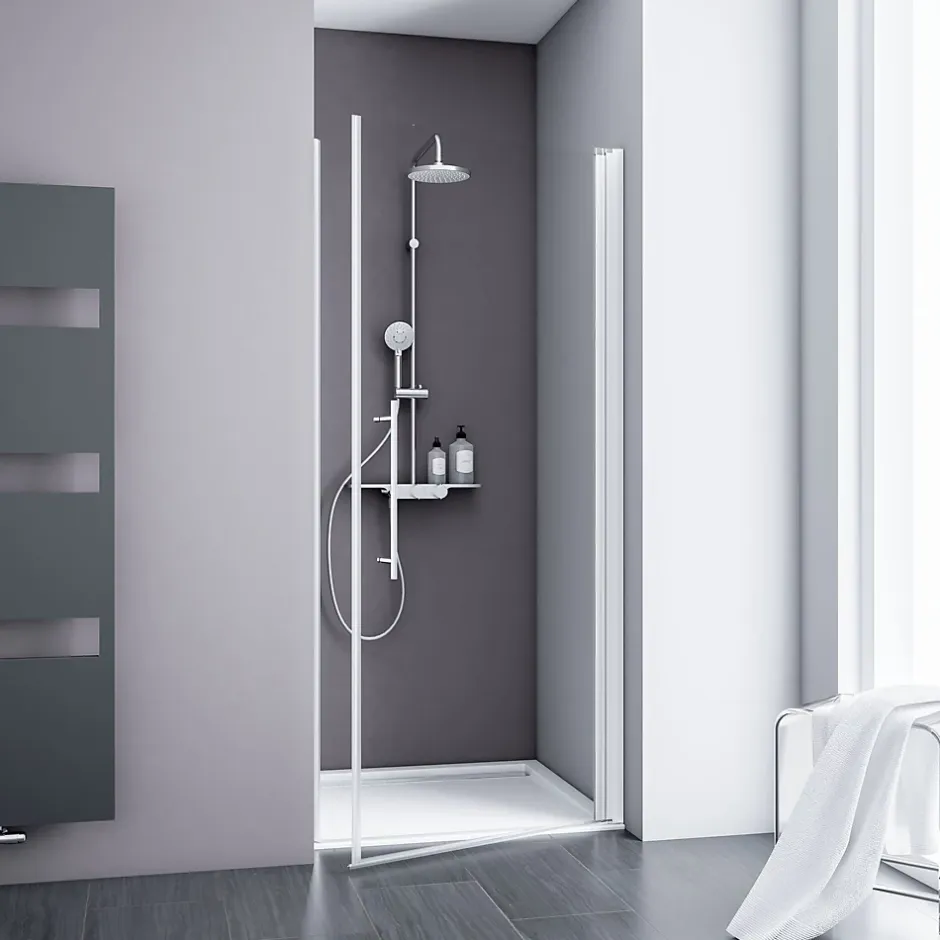 Schulte porte pivotante - 90x192 - réversible - anticalcaire - transparent - profilé blanc* Porte De Douche
