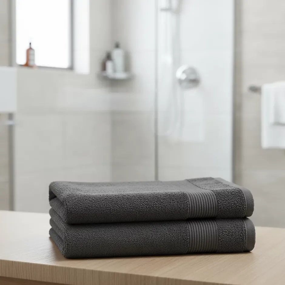 GoodHome Serviette de bain anthracite 140 x 70 cm, Koros