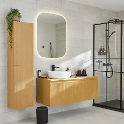 GoodHome Serviette de bain blanche et beige galet Elland 150 x 100 cm