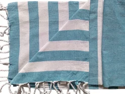 Dylrev Serviette de Plage Fouta Rayée 90x180cm en Bleu avec Franges - Idéale pour vos Baignades