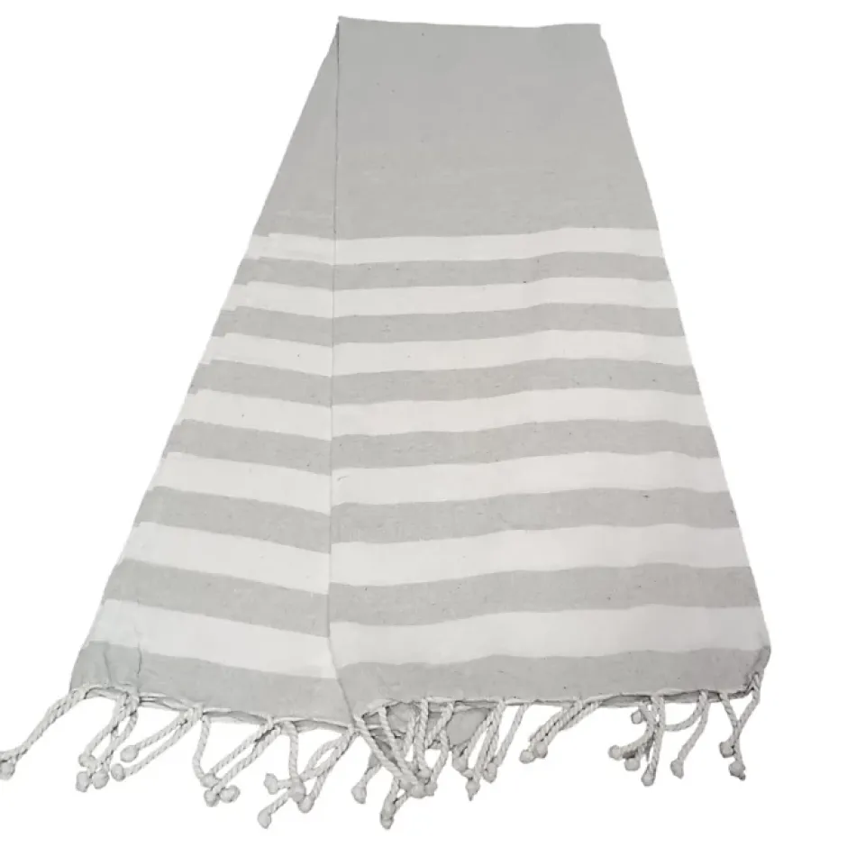 Dylrev Serviette de Plage Fouta Rayée avec Franges - Lot de 4 - 90x180cm - Gris - Élégante et Pratique