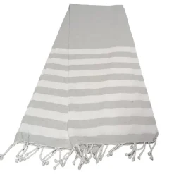 Dylrev Serviette de Plage Fouta Rayée avec Franges 90x180 cm en Gris -