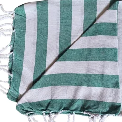 Dylrev Serviette de Plage Fouta Rayée avec Frange - Lot de 2, Vert, 90x180cm* Serviette De Bain
