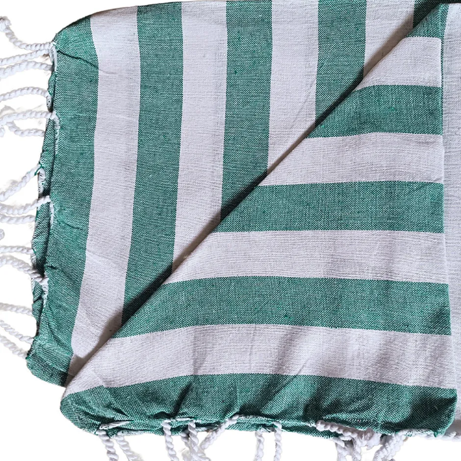 Dylrev Serviette de Plage Fouta Rayée avec Frange - Lot de 2, Vert, 90x180cm* Serviette De Bain