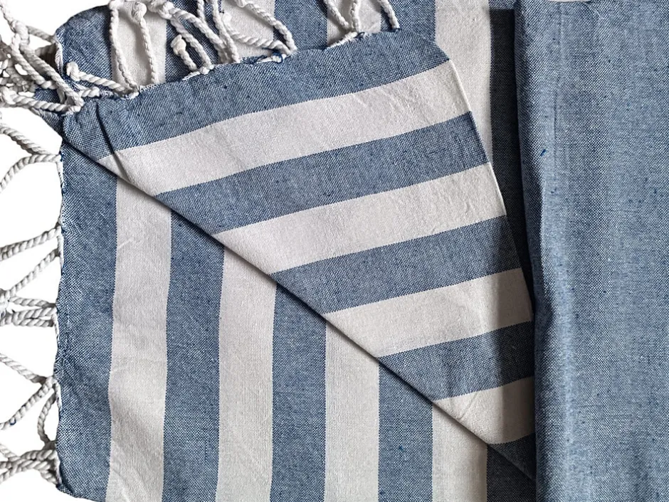 Dylrev Serviette de Plage Fouta Rayée 90x180cm en Lot de 2 - Marine par