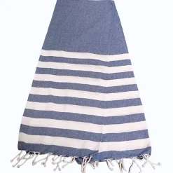 Dylrev Serviette de Plage Fouta Rayée 90x180cm en Lot de 2 - Marine par