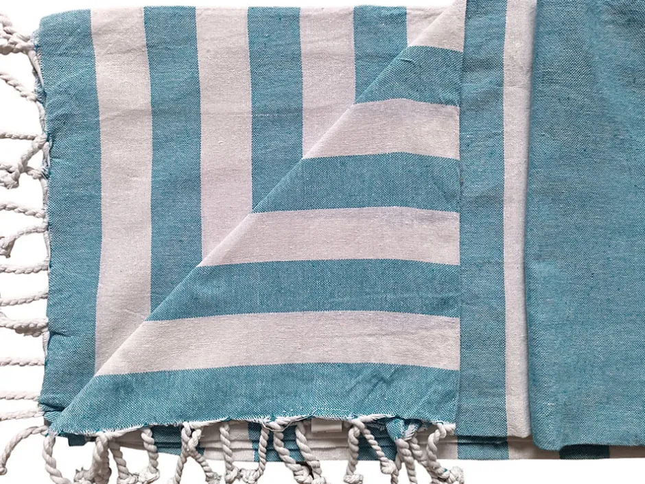 Dylrev Serviette de Plage Fouta Rayée avec Franges - Lot de 4 - Dimensions 90x180cm - Couleur Bleue