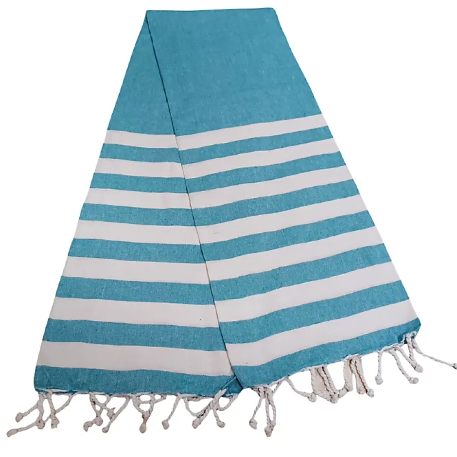 Dylrev Serviette de Plage Fouta Rayée avec Franges - Lot de 4 - Dimensions 90x180cm - Couleur Bleue