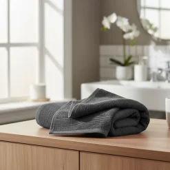 GoodHome Serviette de toilette anthracite 100 x 50 cm, Koros