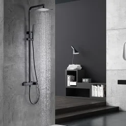 Imex Products Set colonne de douche noire mate en acier et laiton mitigeur monocommande
