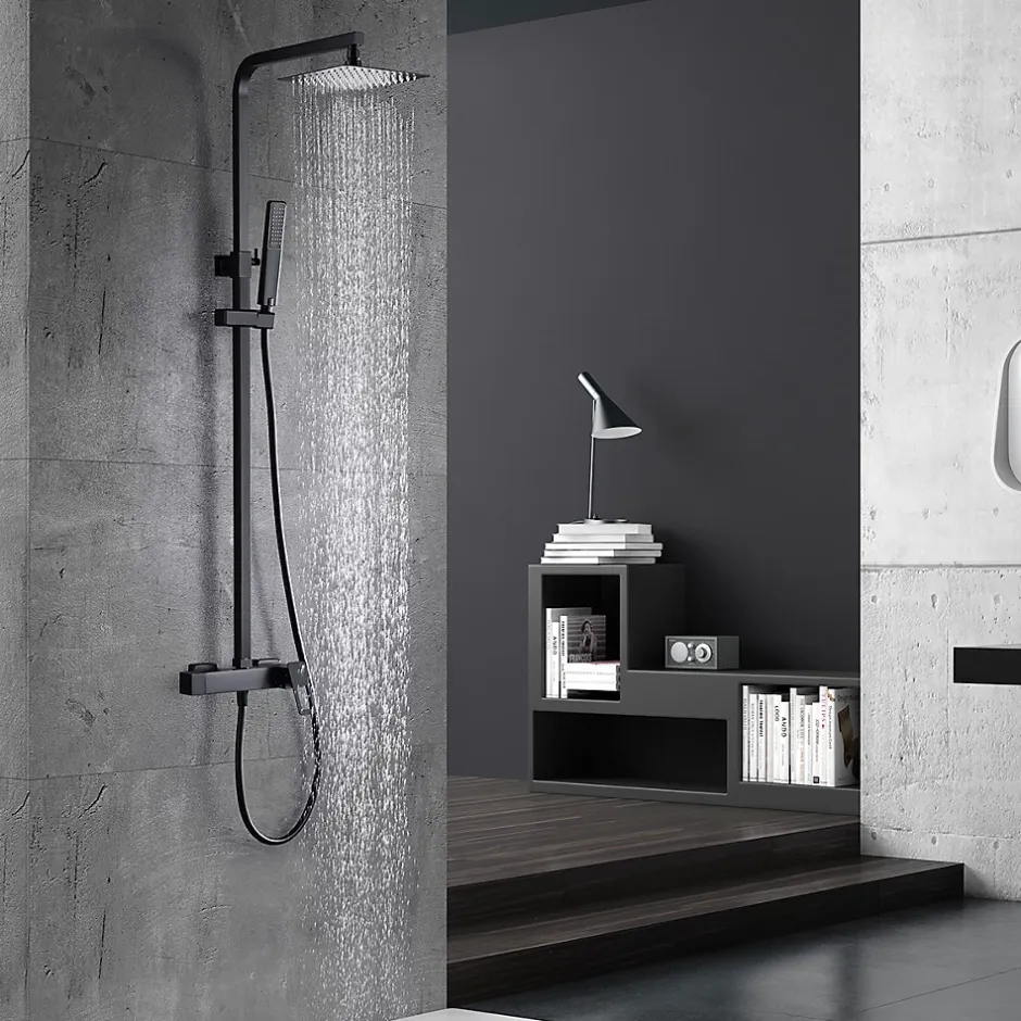 Imex Products Set colonne de douche noire mate en acier et laiton mitigeur monocommande