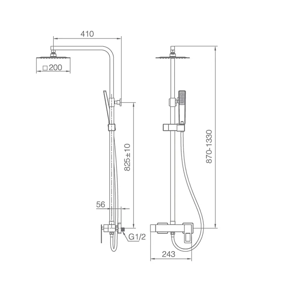 Imex Products Set colonne de douche noire mate en acier et laiton mitigeur monocommande