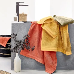 Tradilinge Set de 2 serviettes de toilette en éponge (50x100 cm - Jaune Ocre)* Serviette De Bain