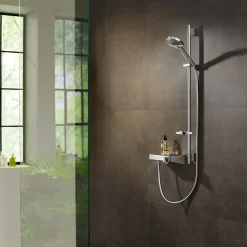 Hansgrohe Set de douche 120 3jet PowderRain avec barre Unica'S puro 90 cm et porte-savon chromé Raindance Select* Colonne De Douche Sans Robinetterie