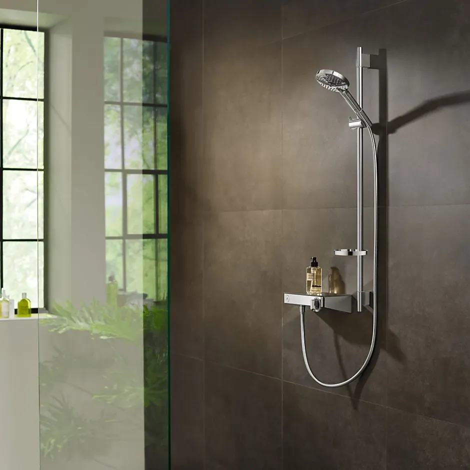 Hansgrohe Set de douche 120 3jet PowderRain avec barre Unica'S puro 90 cm et porte-savon chromé Raindance Select* Colonne De Douche Sans Robinetterie